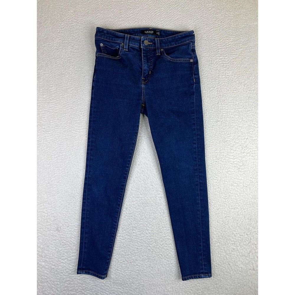 Lauren Ralph Lauren Skinny Jeans Womens 4P Blue Dark Wash Mid Rise Stretch Denim